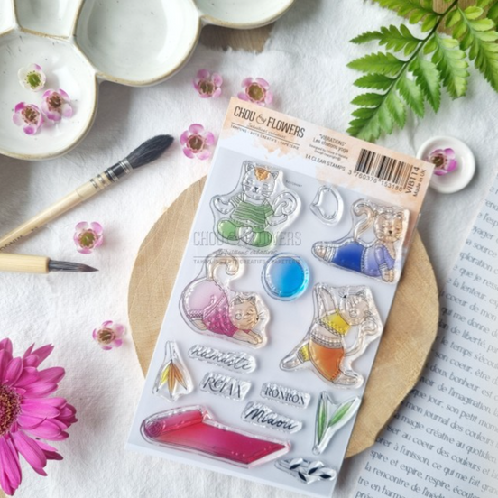SET TIMBRI - ES CHATONS YOGA -VIB114- CHOU & FLOWERS