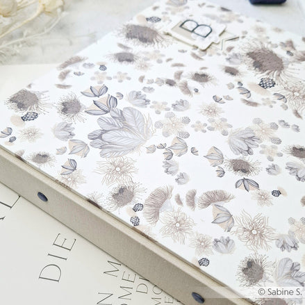 Book cover paper 'Eucalyptus Blossom Swirl Gray Beige' - BP-AR-0034- A.RENKE