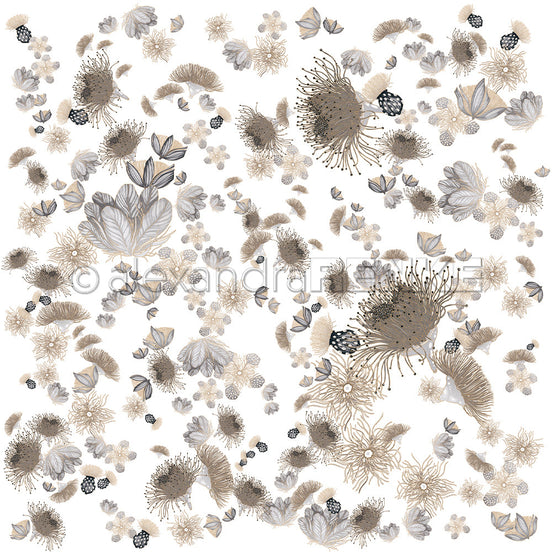 Book cover paper 'Eucalyptus Blossom Swirl Gray Beige' - BP-AR-0034- A.RENKE