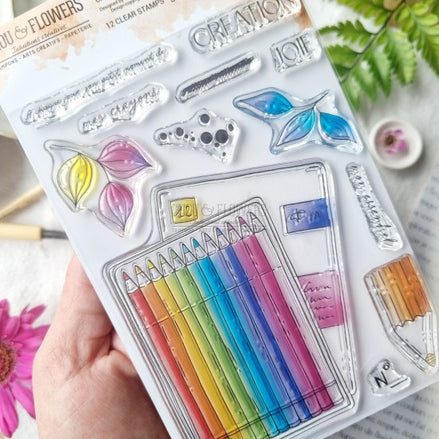 STAMP SET - CRAYONS DE COULEUR - VIB111 - CHOU &amp; FLOWERS