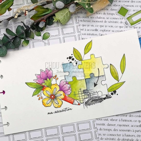 STAMP SET - CRAYON FLEURI -VIB106- CHOU &amp; FLOWERS