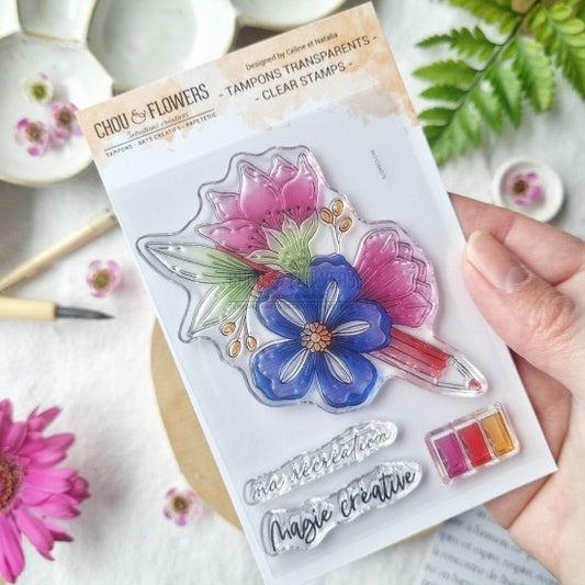 SET TIMBRI - CRAYON FLEURI -VIB106- CHOU & FLOWERS