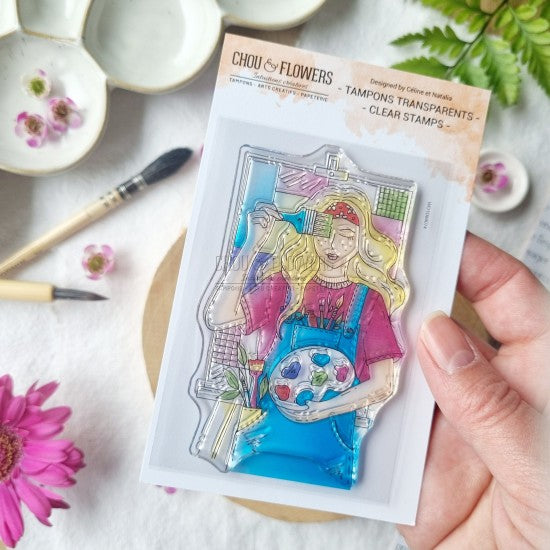 STAMP - FILLE ARTISTE -VIB107- CHOU &amp; FLOWERS