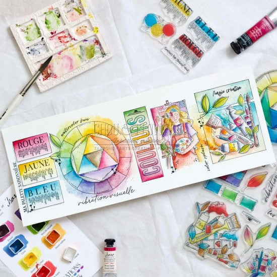 STAMP SET - JAUNE BLEU ROUGE-VIB105- CHOU &amp; FLOWERS