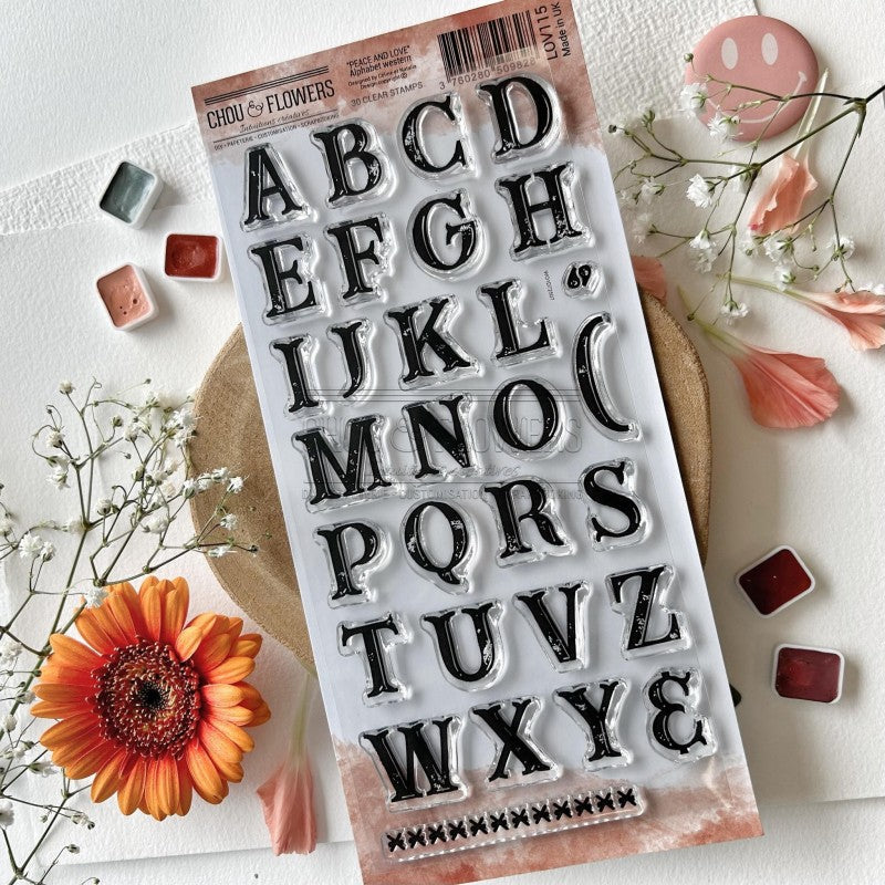 CLEAR STAMP SET - ALPHABET WESTERN -LOV115- CHOU &amp; FLOWERS