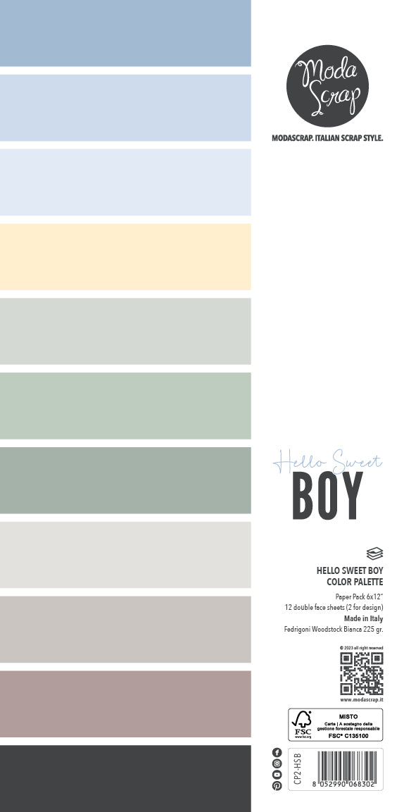 PAPER PACK COLOR PALETTE - HELLO SWEET BOY 6X12"- CP2-HSB - MODASCRAP