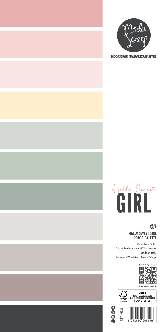 PAPER PACK COLOR PALETTE - HELLO SWEET GIRL 6X12"- CP1-HSG - MODASCRAP