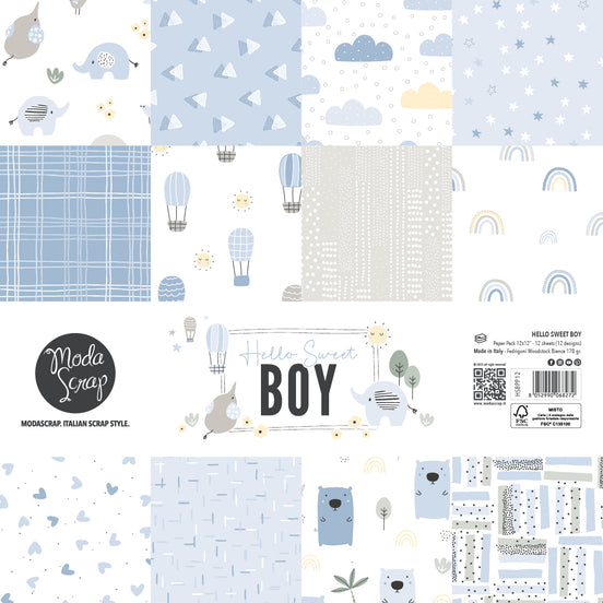PAPER PACK "HELLO SWEET BOY"  12X12"- HSBPP12 - MODASCRAP