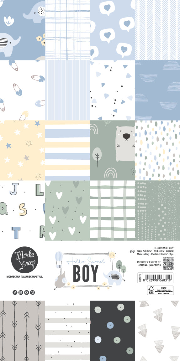 PAPER PACK "HELLO SWEET BOY 6X12"- HSBPP6 - MODASCRAP