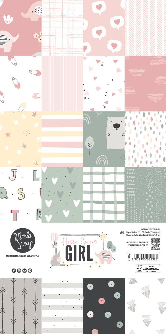 PAPER PACK "HELLO SWEET GIRL 6X12"- HSGPP6 - MODASCRAP
