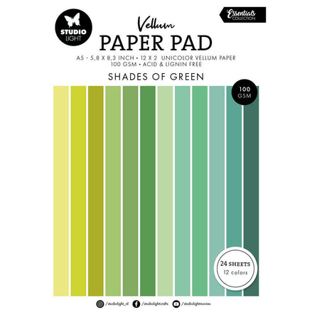 SL-ES-VPP193 Essentials VELLUM Paper Pad - Shades of Green A5 - Studio Light.