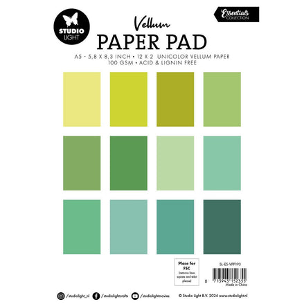 SL-ES-VPP193 Essentials VELLUM Paper Pad - Shades of Green A5 - Studio Light.