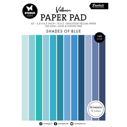 SL-ES-VPP194 Essentials VELLUM Paper Pad - Shades of Blue A5 - Studio Light.