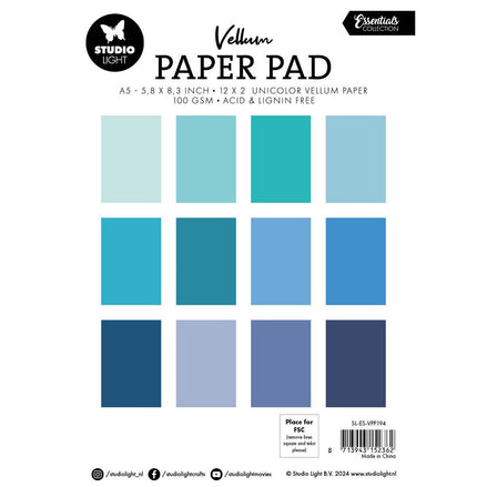 SL-ES-VPP194 Essentials VELLUM Paper Pad - Shades of Blue A5 - Studio Light.