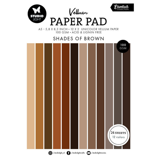 SL-ES-VPP195 Essentials VELLUM Paper Pad - Shades of Brown A5 - Studio Light.