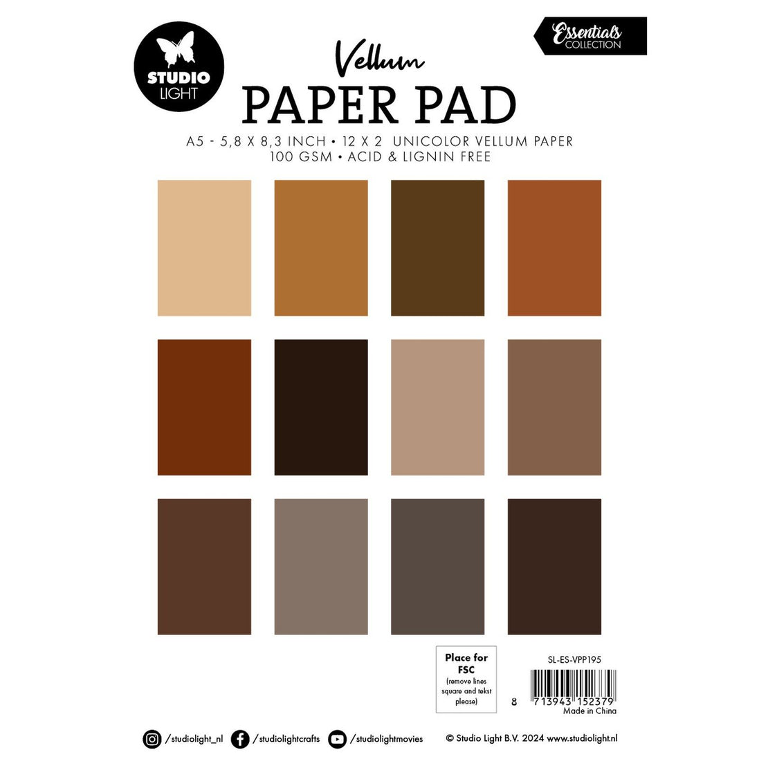 SL-ES-VPP195 Essentials VELLUM Paper Pad - Shades of Brown A5 - Studio Light.