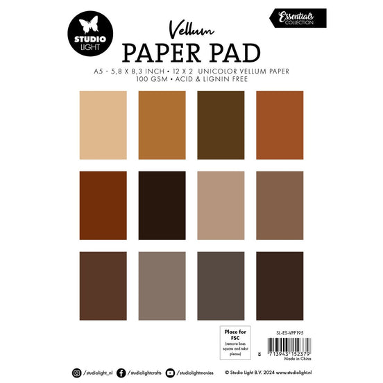 SL-ES-VPP195 Essentials VELLUM Paper Pad - Shades of Brown A5 - Studio Light.